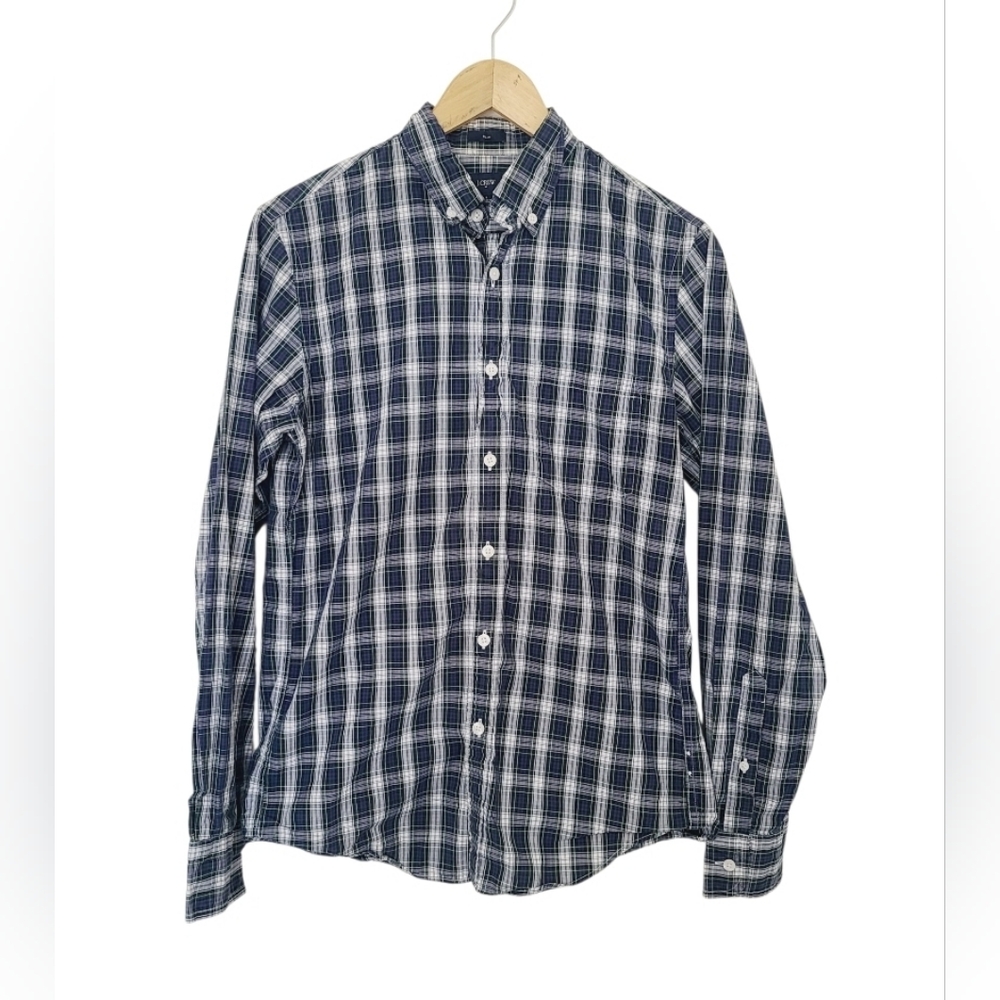 J. Crew Navy and White Plaid Shirt Size Small